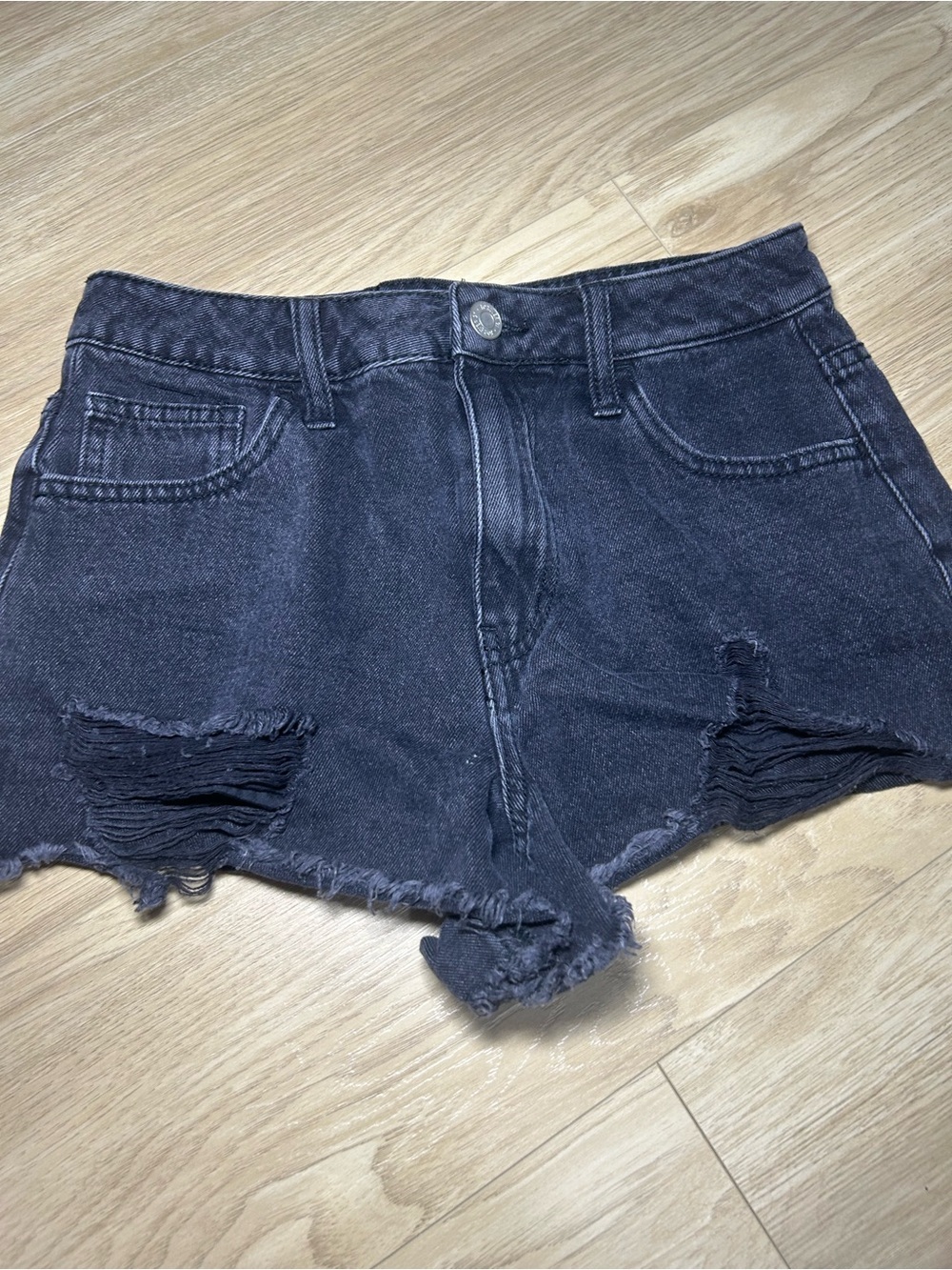 Forever 21 Washed Black Distressed Denim Cutoff Shorts